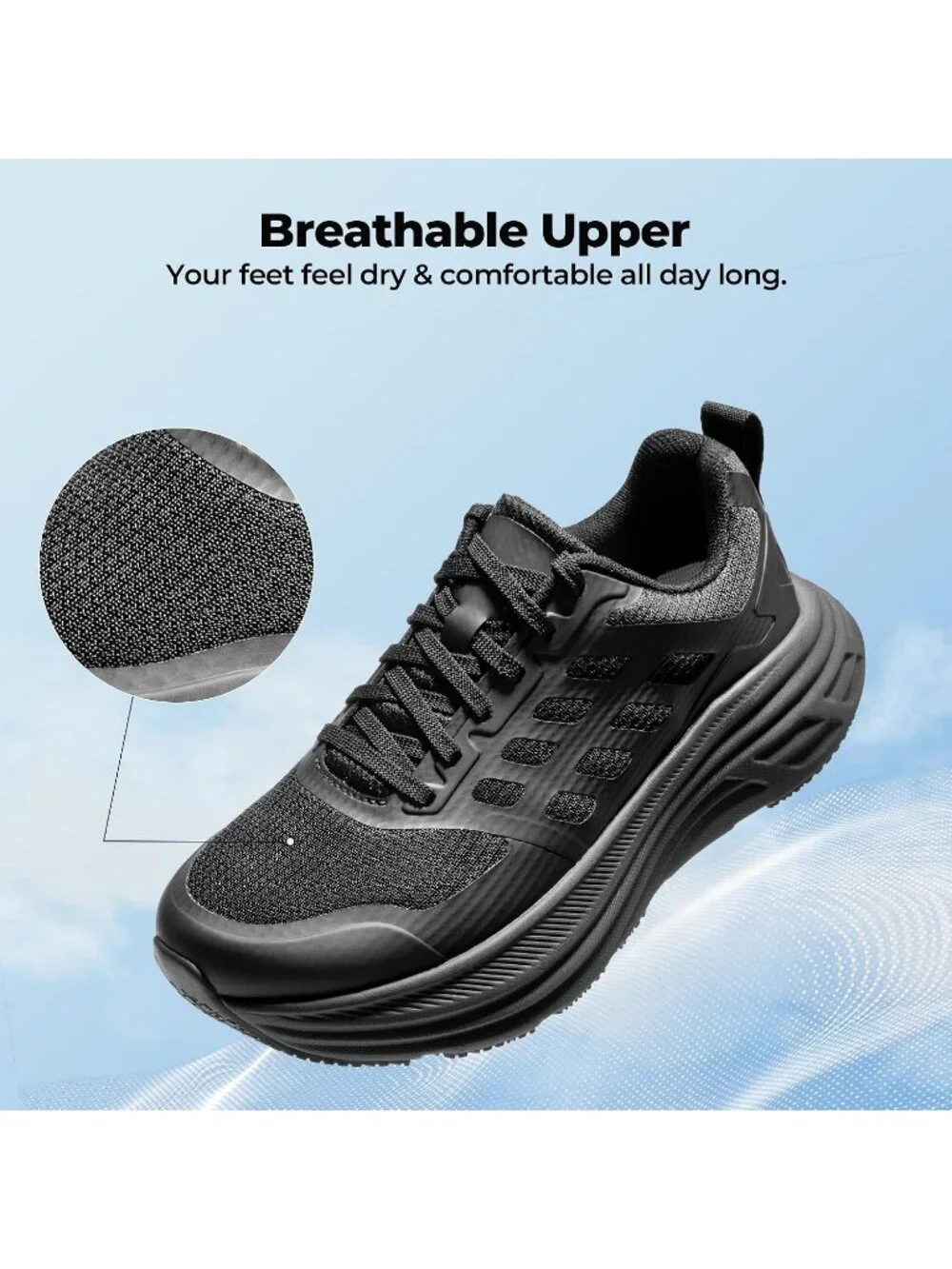 Women's Black Walking Shoes Lace Up No Heel Round Toe Athletic Fashion Sneakers